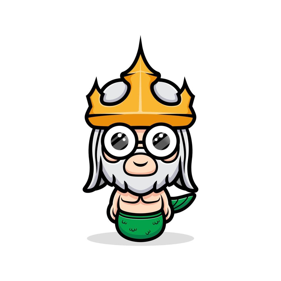 Lindo icono de dibujos animados de la mascota de Poseidón. Ilustración de personaje de mascota kawaii para pegatina, póster, animación, libro para niños u otro producto digital e impreso vector