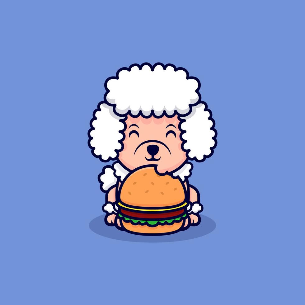 Cute Poodle Dog Eating Humberger Cartoon Icon Illustration vector