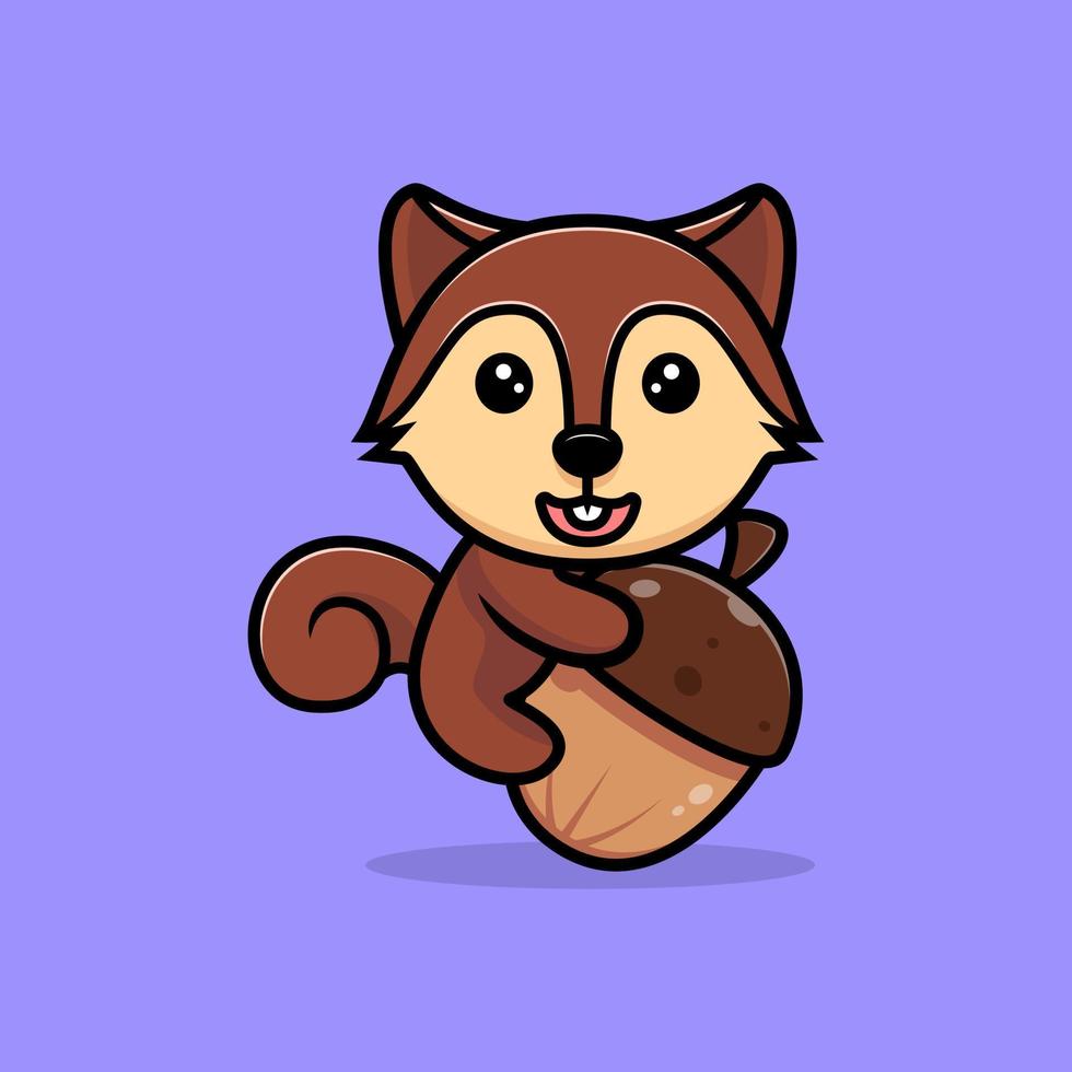 Cute squirrel hug nut mascot character. Animal icon illustration vector