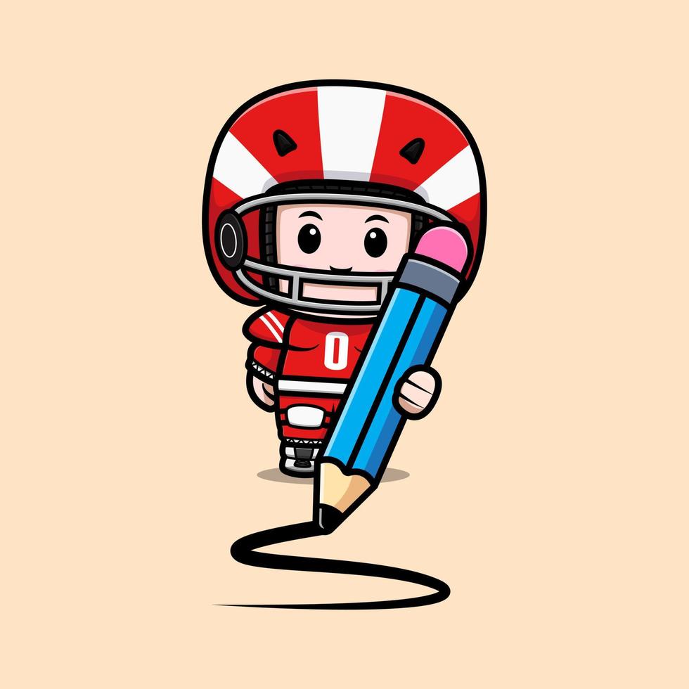 Cute American football player kawaii mascot character illustration for sticker, poster, animation, children book, or other digital and print product vector