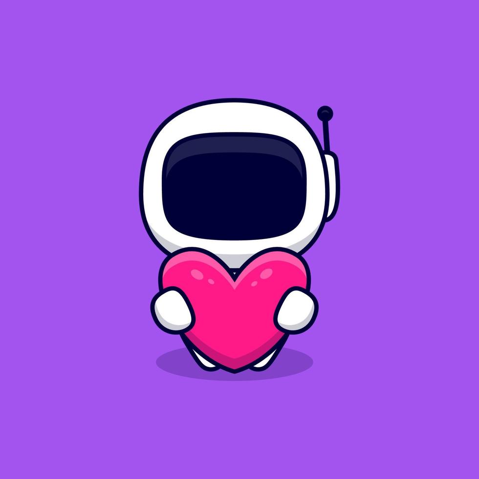 Cute Astronaut Hug Pink Heart Cartoon Vector Icon Illustration. Flat Cartoon Style