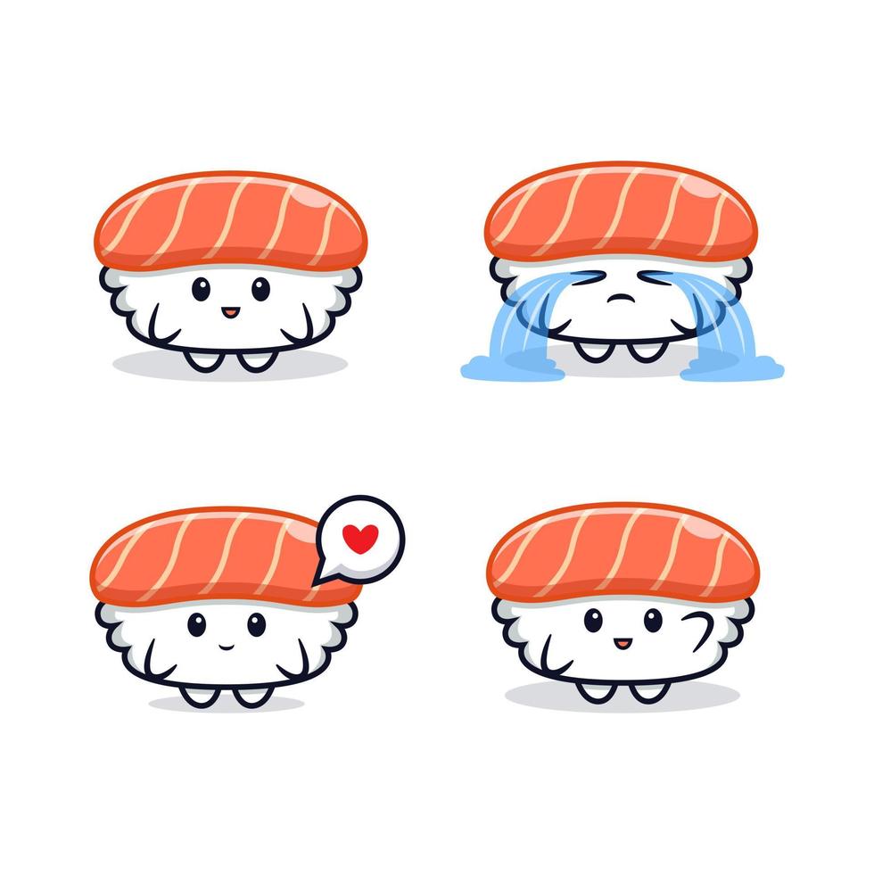 cute hand drawn kawaii sushi character colored vector set