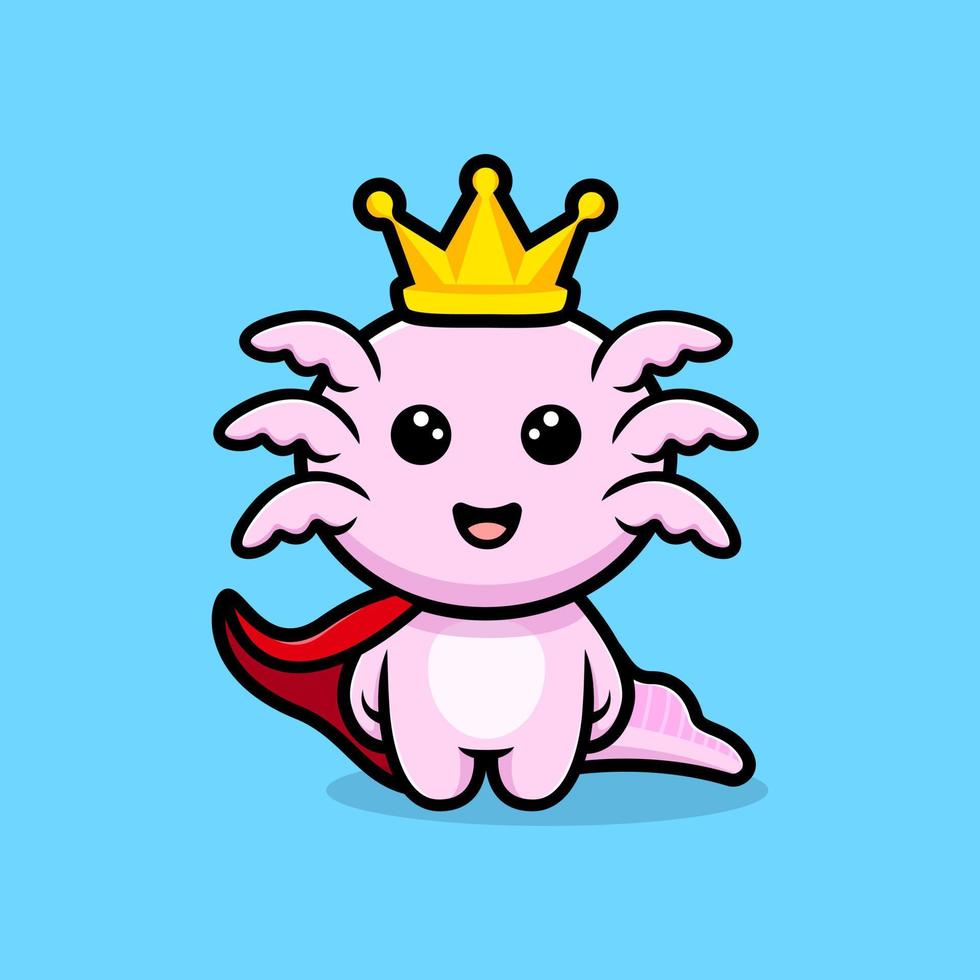 Cute oxolotl king cartoon character vector