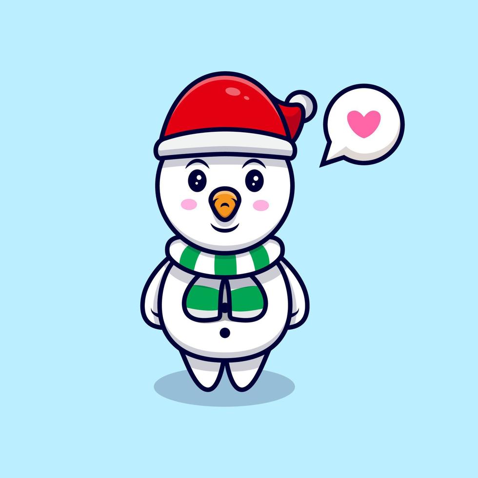 Cute Snowman Love Winter Mascot Cartoon Vector Illustration.