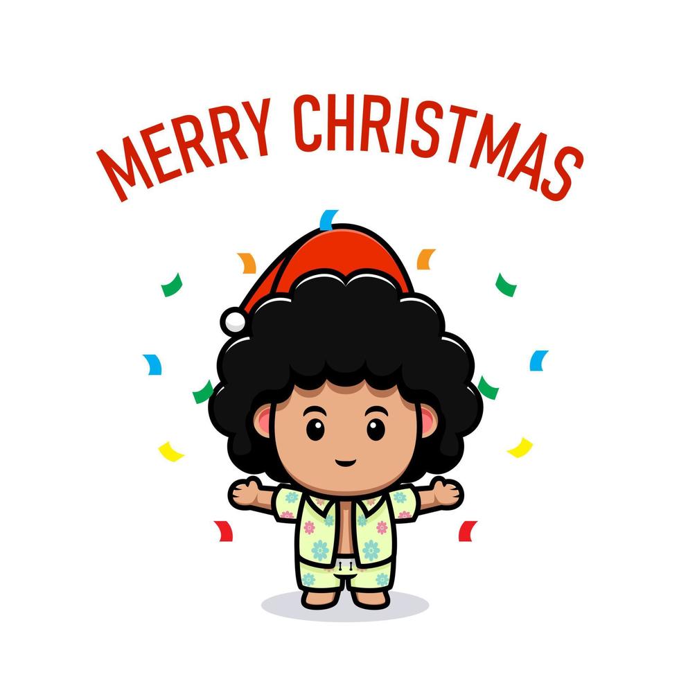 carácter lindo de la mascota celebrar la ilustración de la tarjeta de felicitación de navidad vector
