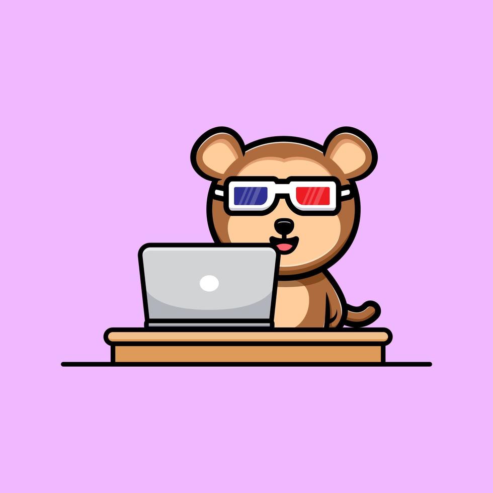 Cute monkey watching movie on laptop cartoon mascot vector