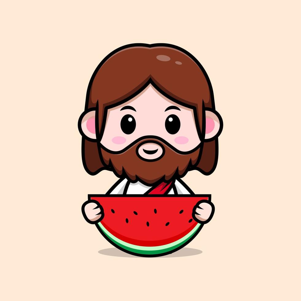 cute  Jesus Christ mascot cartoon icon. kawaii mascot character illustration for sticker, poster, animation, children book, or other digital and print product vector