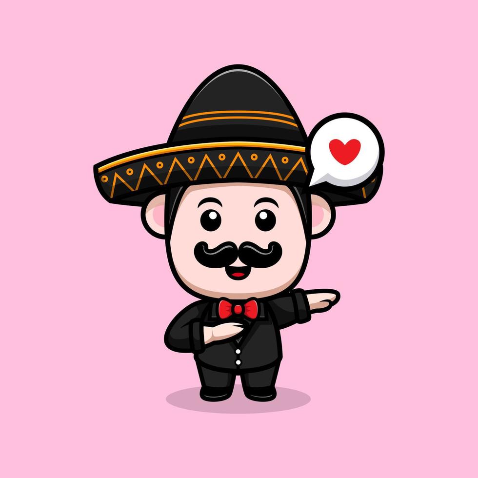 Lindo icono de dibujos animados de la mascota de mariachi mexicano.  Ilustración de personaje de mascota kawaii para pegatina, póster,  animación, libro para niños u otro producto digital e impreso 5056072 Vector