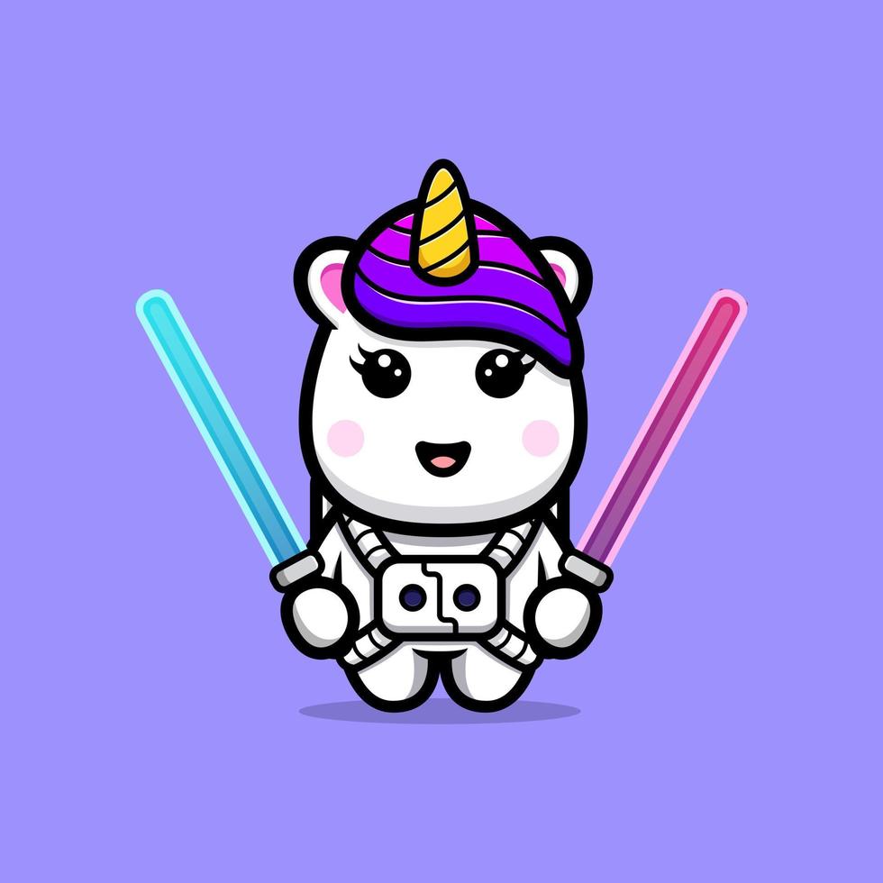 Cute unicorn holding laser sword mascot design vector