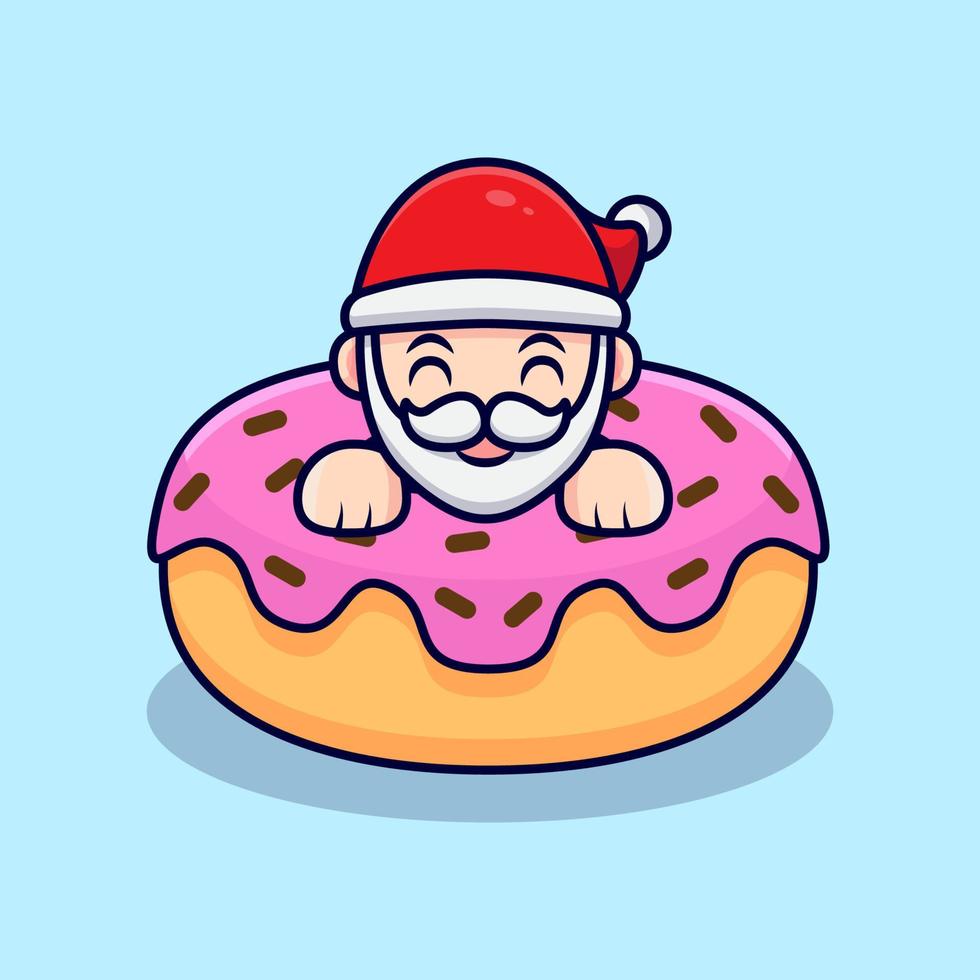 Cute Santa Claus Inside Donuts Mascot Cartoon Vector Illustration.