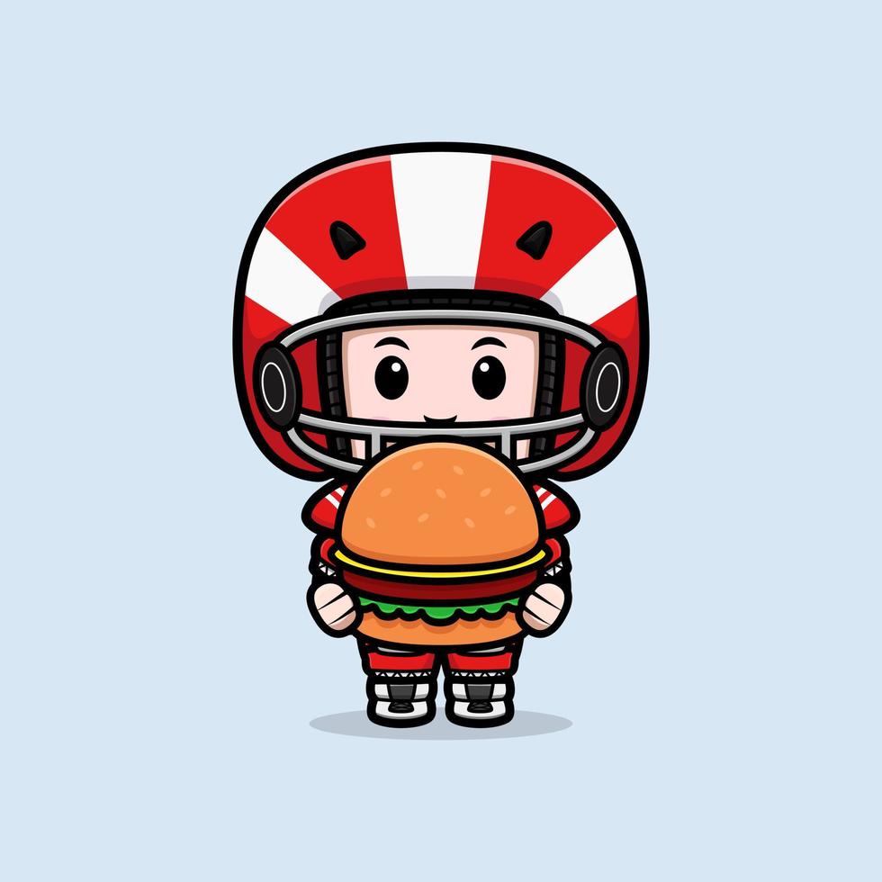 Cute American football player kawaii mascot character illustration for sticker, poster, animation, children book, or other digital and print product vector