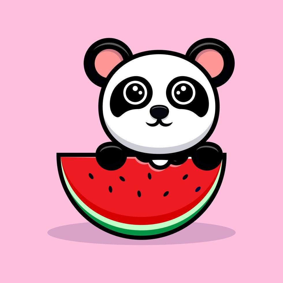 Cute panda eating watermelon fruit cartoon mascot vector