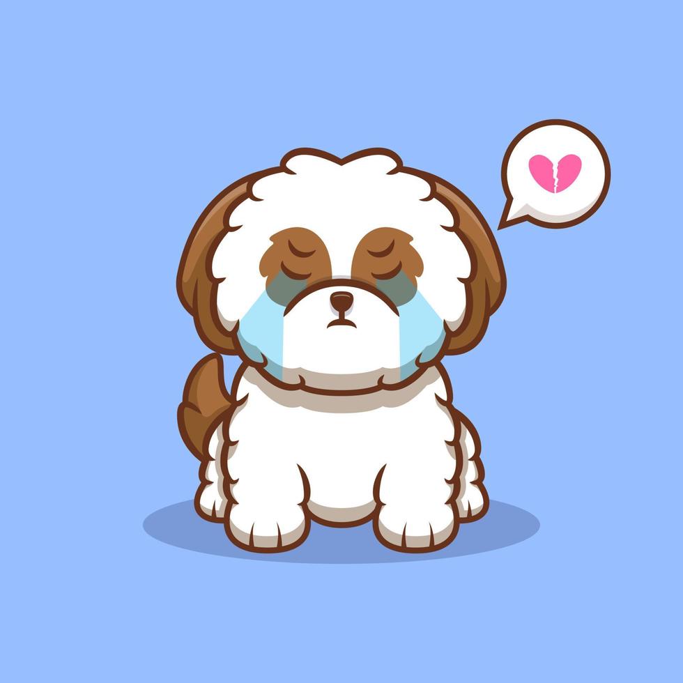 lindo cachorro shih-tzu llorando icono de dibujos animados ilustración vector