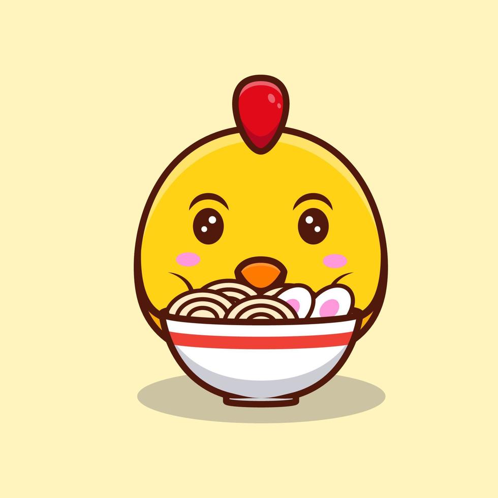 Cute Chick and Ramen Noodle Cartoon Icon Illustration vector