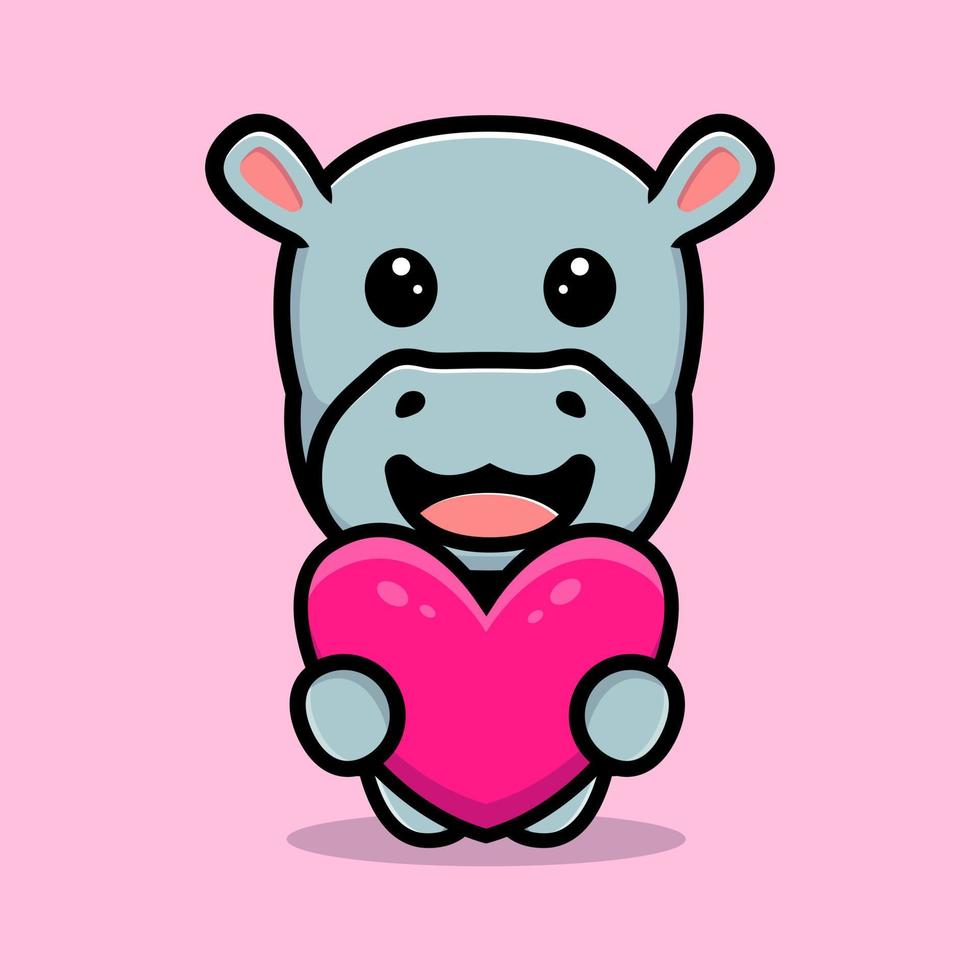 Cute hippo holding heart for gift mascot design vector