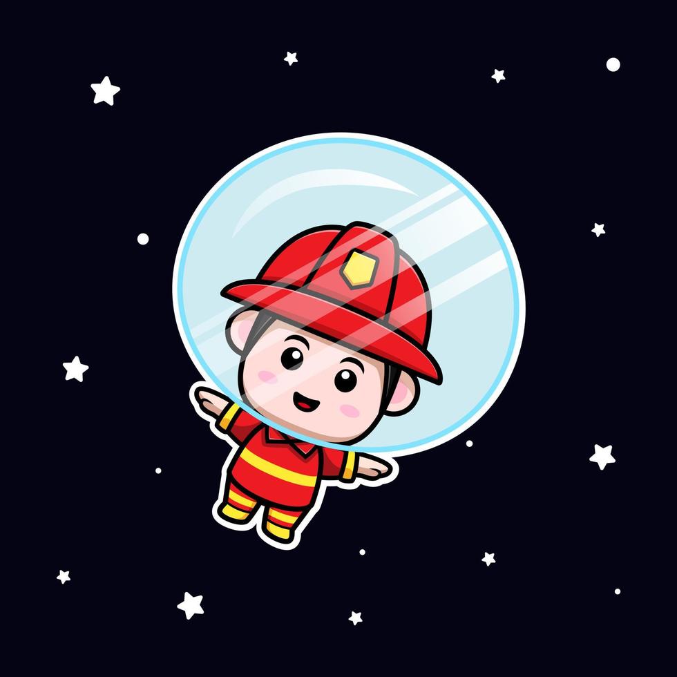 cute firefighter mascot cartoon icon. kawaii mascot character illustration for sticker, poster, animation, children book, or other digital and print product vector