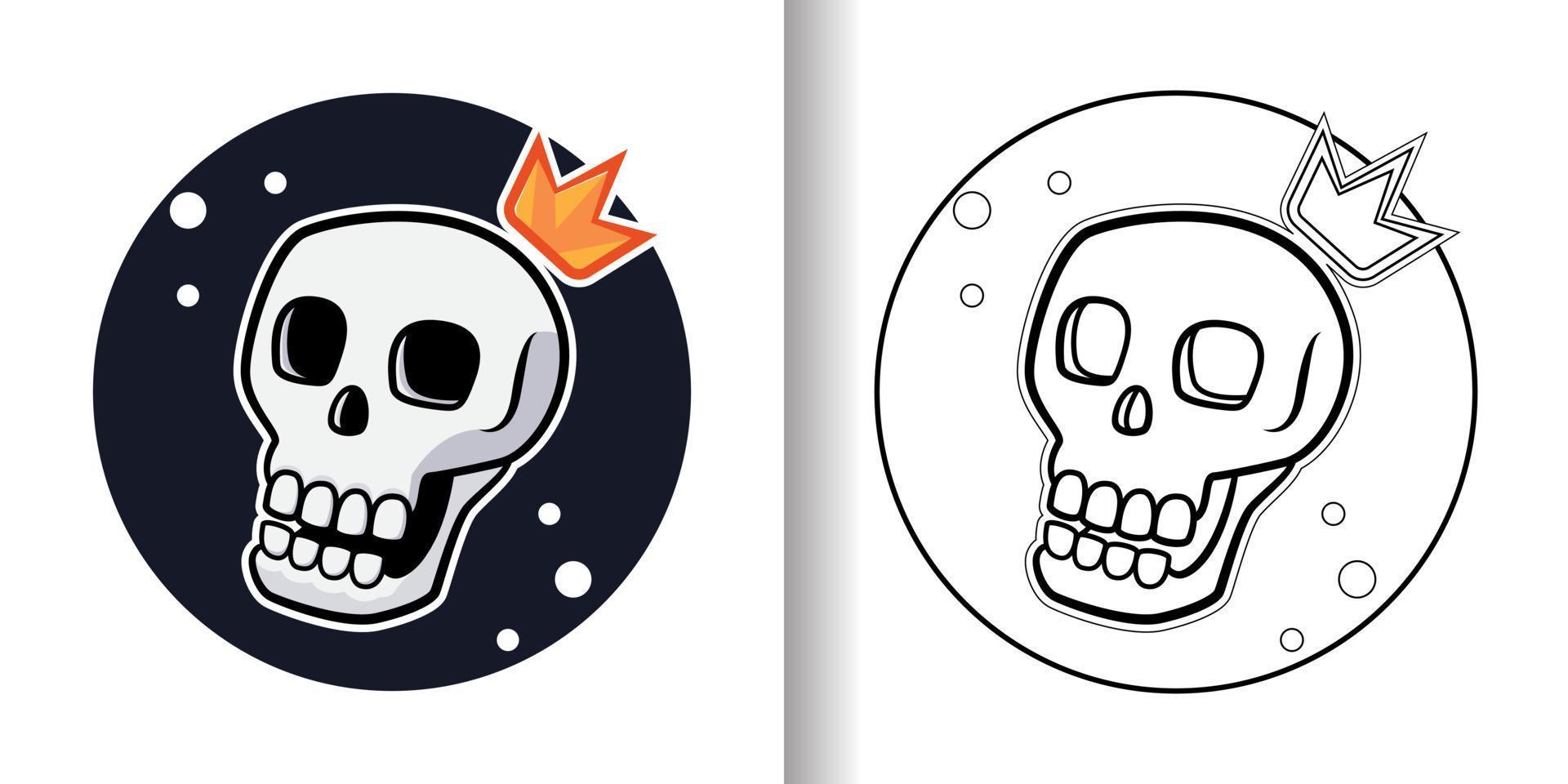 Design of Skull with crown for coloring page. vector Icon illustration