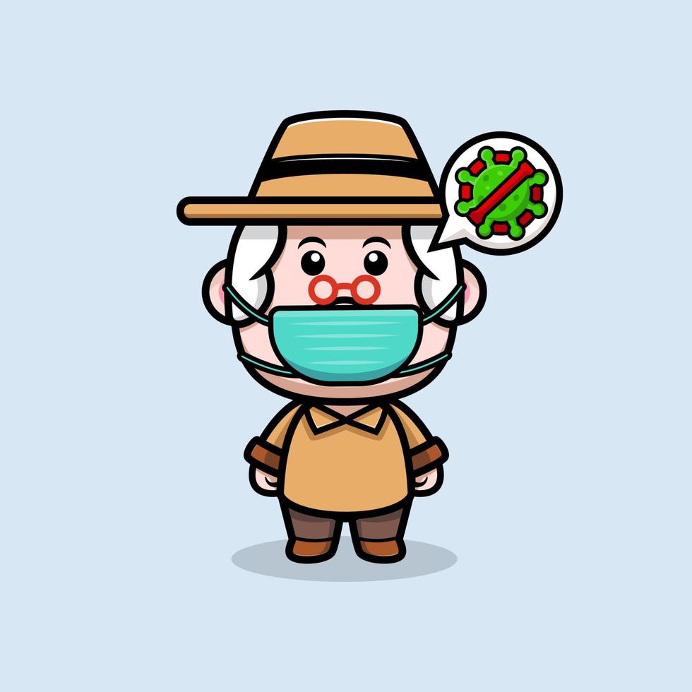 Lindo icono de dibujos animados de mascota abuelo. Ilustración de personaje de mascota kawaii para pegatina, póster, animación, libro para niños u otro producto digital e impreso vector