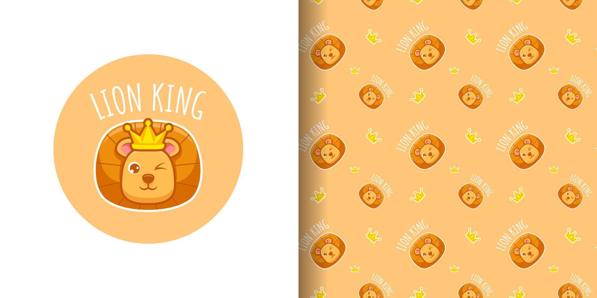 Lion king mascot illustration  seamless pattern vector