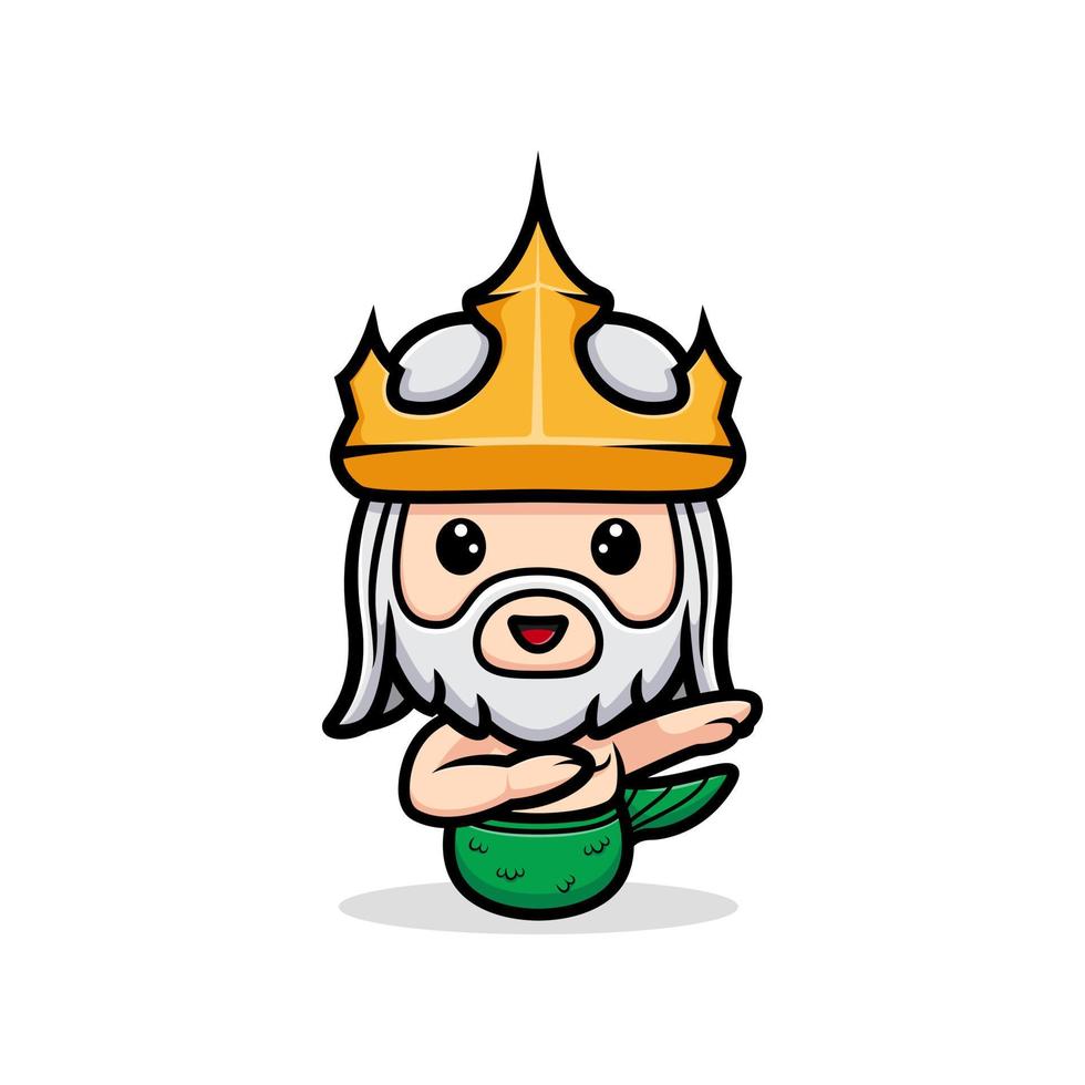Cute neptune dabbing with happy feeling, design of ocean king  mascot vector