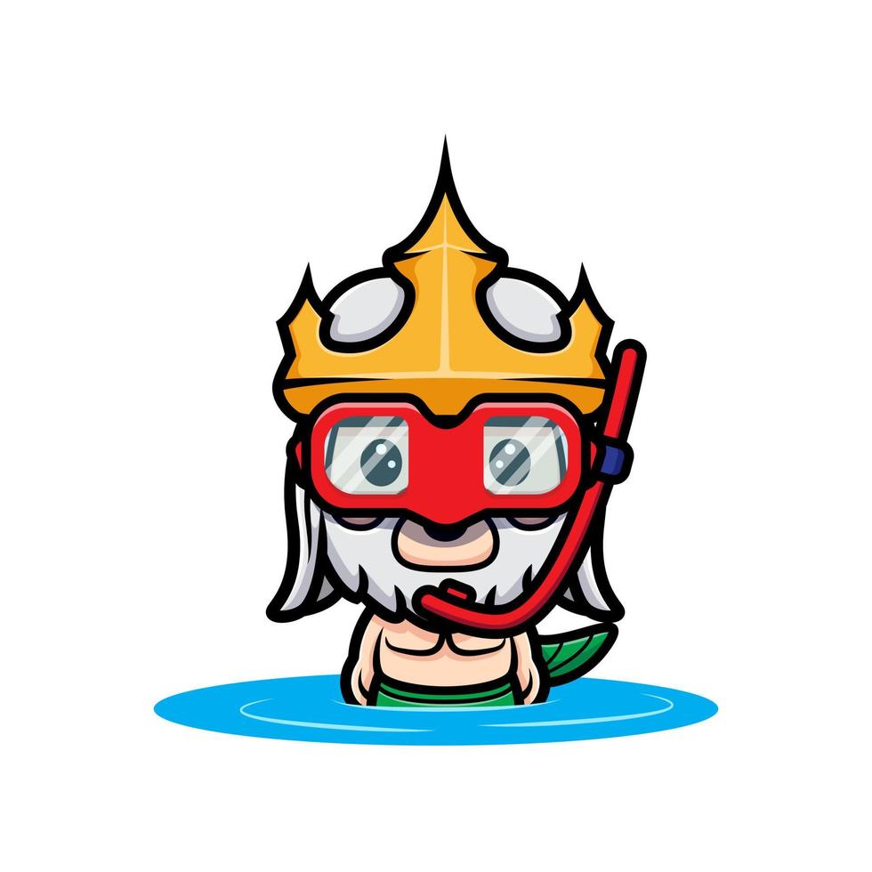 cute Poseidon mascot cartoon icon. kawaii mascot character illustration for sticker, poster, animation, children book, or other digital and print product vector