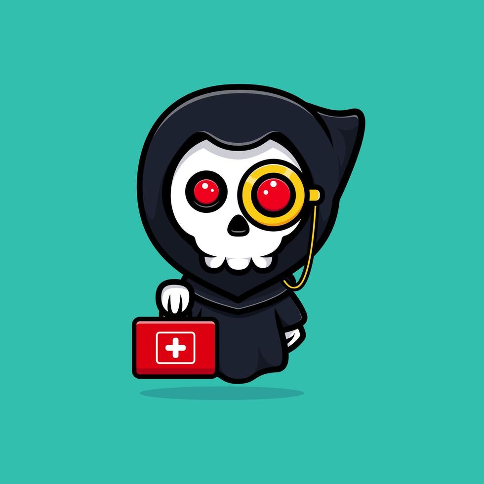 Grim reaper is a doctor. Cute mascot illustration vector