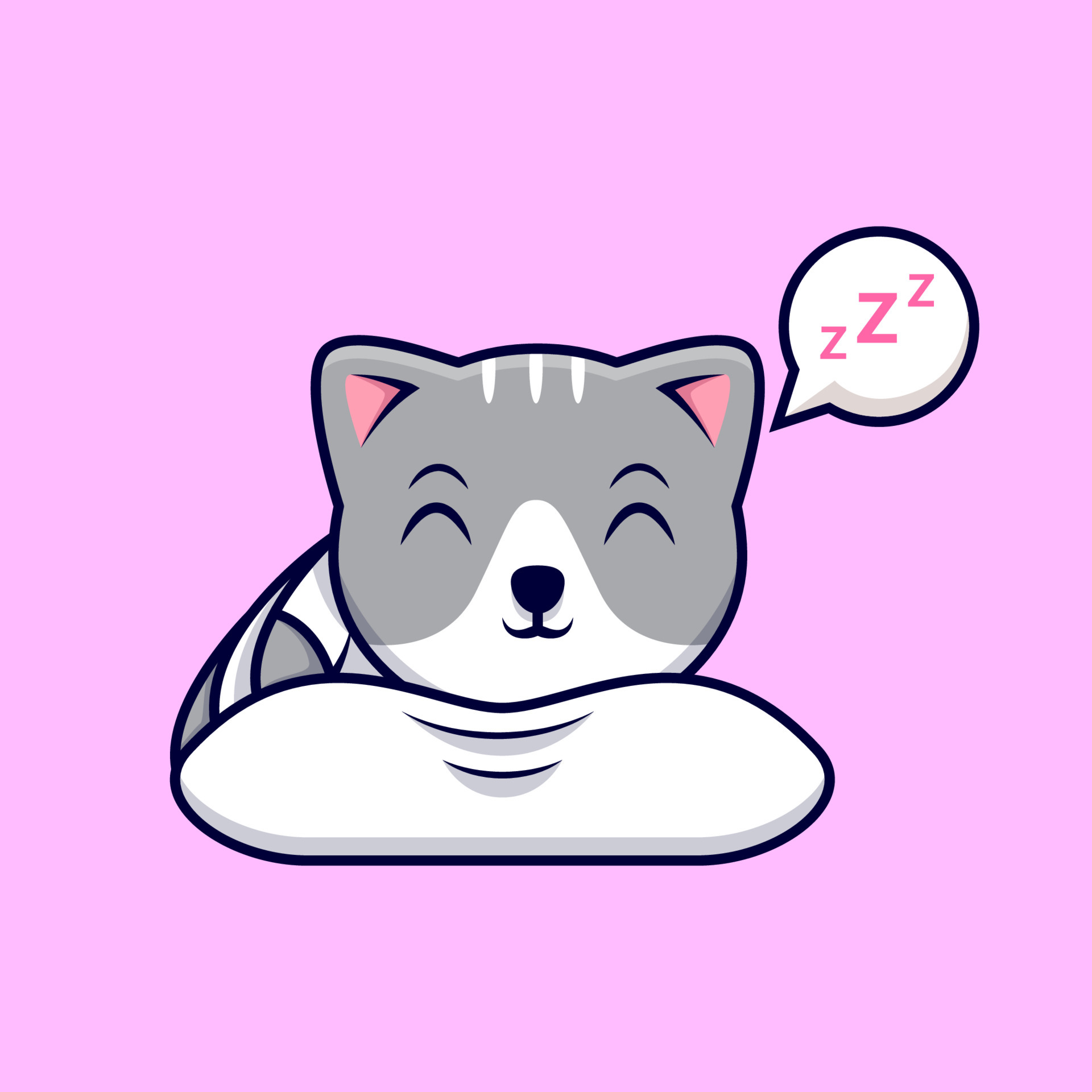 Cute Cat Sleeping On Pillow Cartoon Vector Icon Illustration. Flat