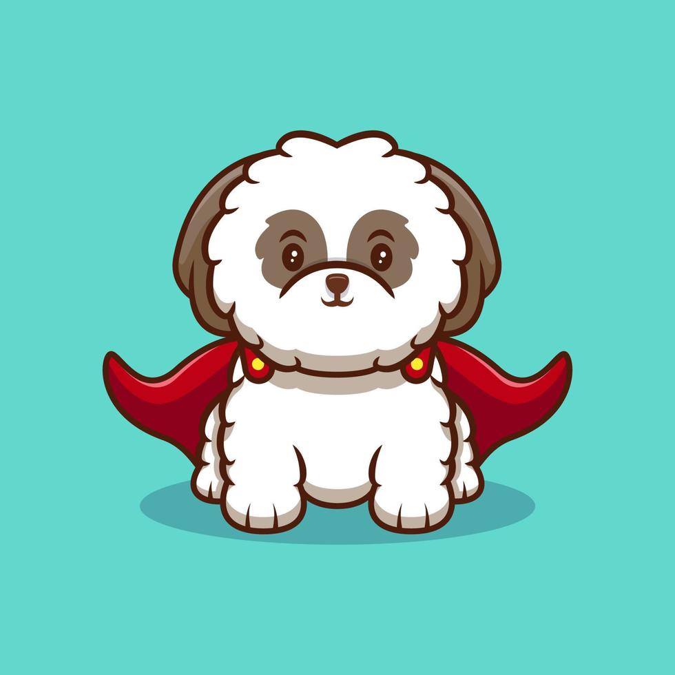 lindo cachorro super shih-tzu con ilustración de icono de dibujos animados de capa vector