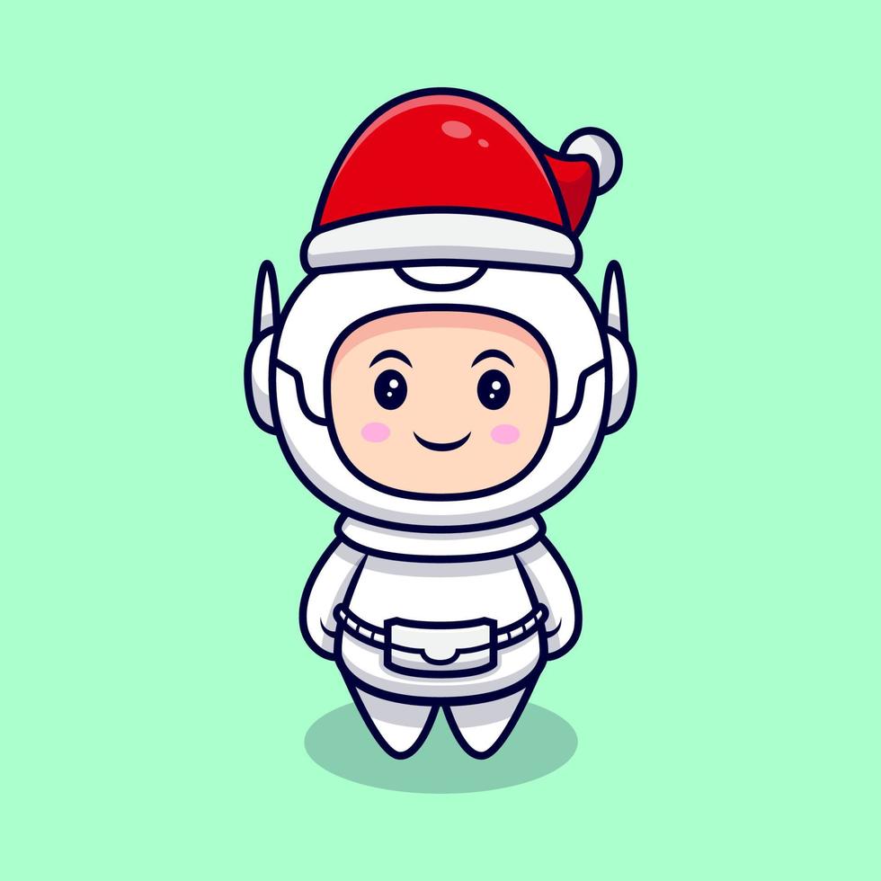 Cute Astronaut Wearing Christmas Hat Cartoon Vector Icon Illustration. Flat Cartoon Style