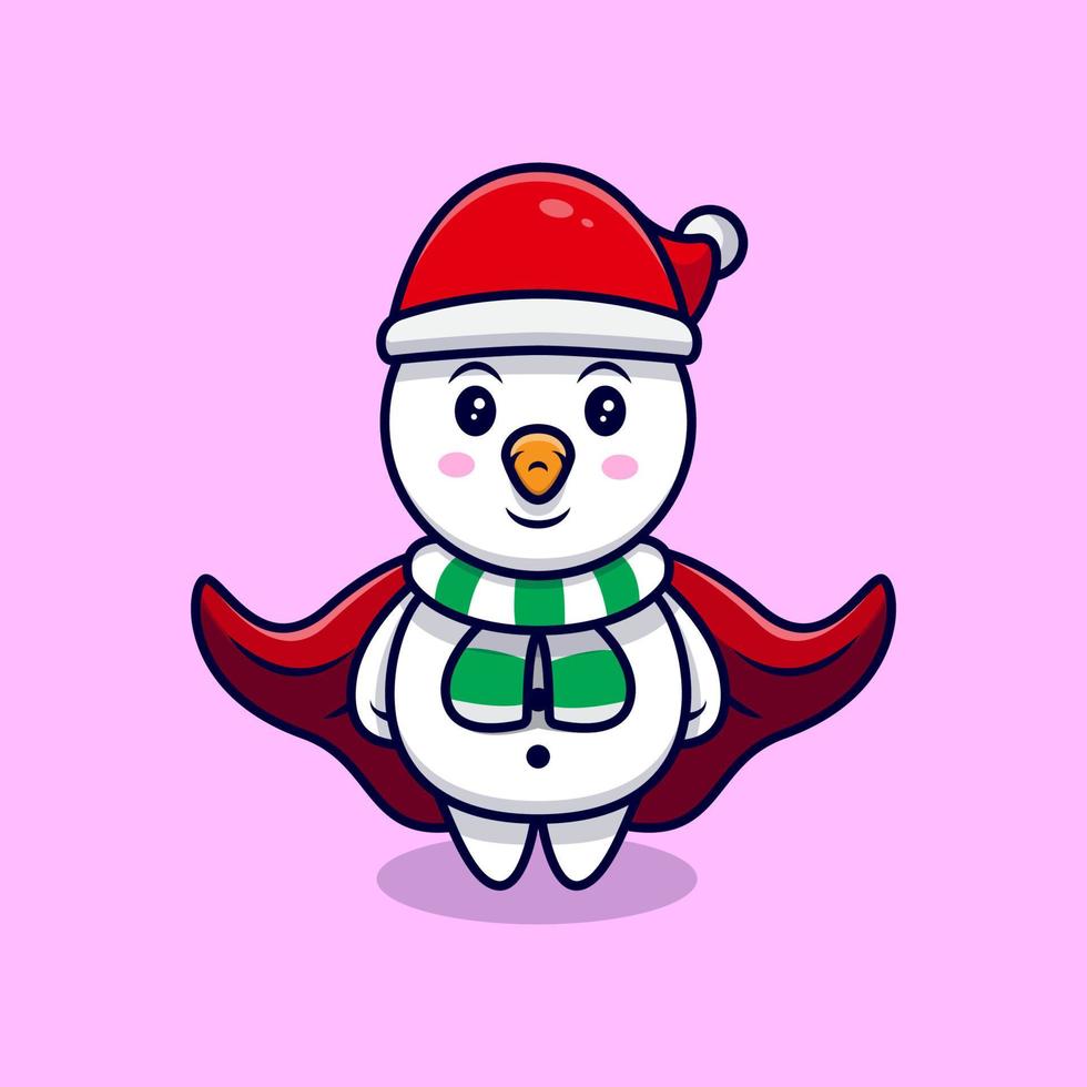 Cute Snowman Wearing a Cloak Mascot Cartoon Vector Illustration.