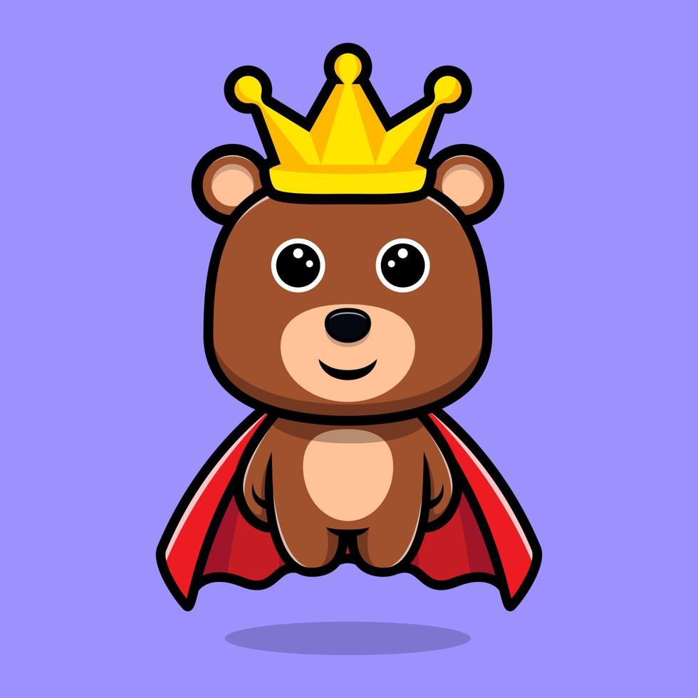 cute bear king wearing cloak and crown cartoon character vector