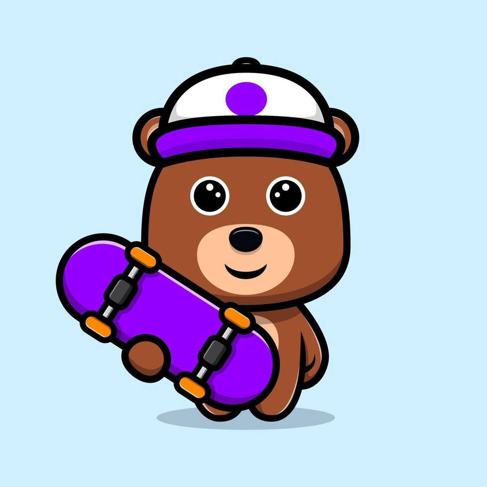 cute bear wearing hat and playing skateboard cartoon character vector