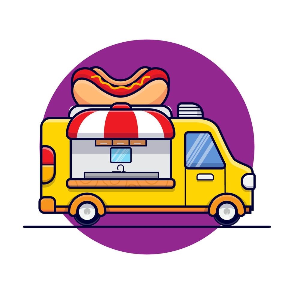 ilustración de icono de dibujos animados de camión de comida de hot dog vector