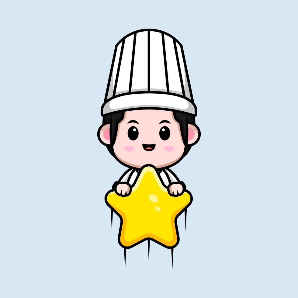 Icono de dibujos animados de mascota de chef lindo. Ilustración de personaje de mascota kawaii para pegatina, póster, animación, libro para niños u otro producto digital e impreso vector