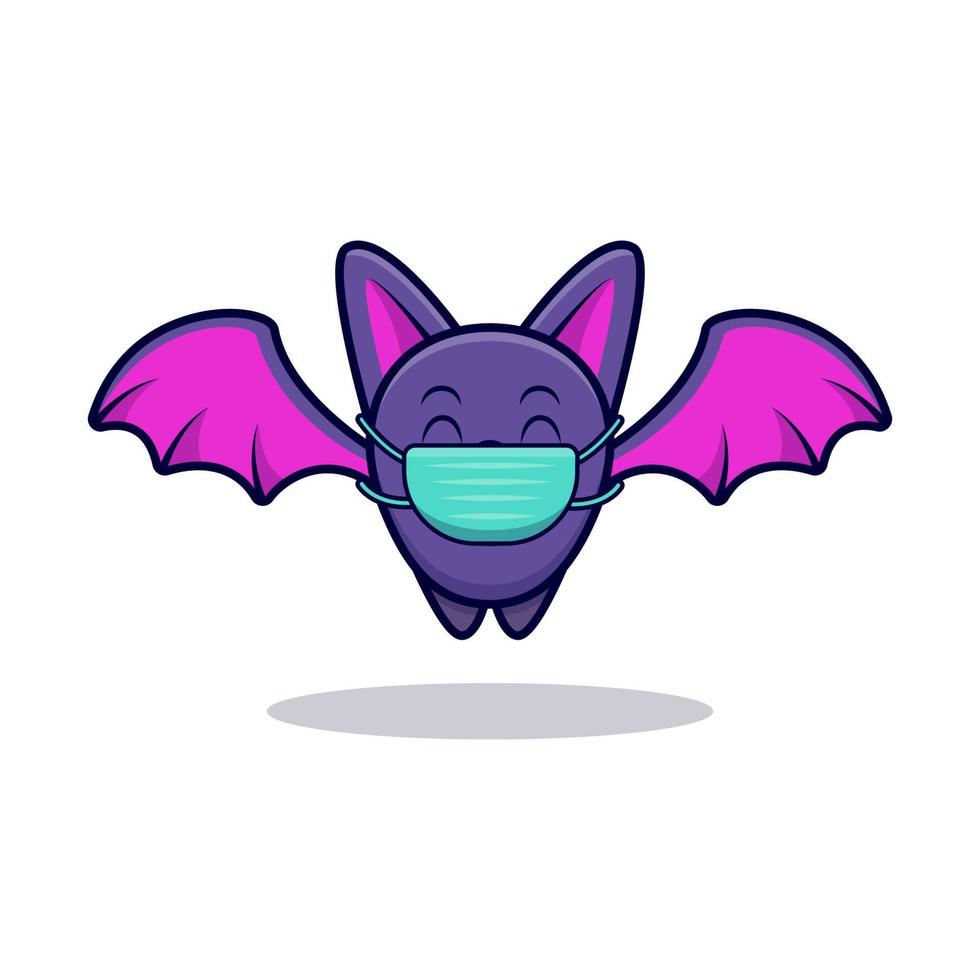 lindo icono de dibujos animados de la mascota del murciélago. Ilustración de personaje de mascota kawaii para pegatina, póster, animación, libro para niños u otro producto digital e impreso vector