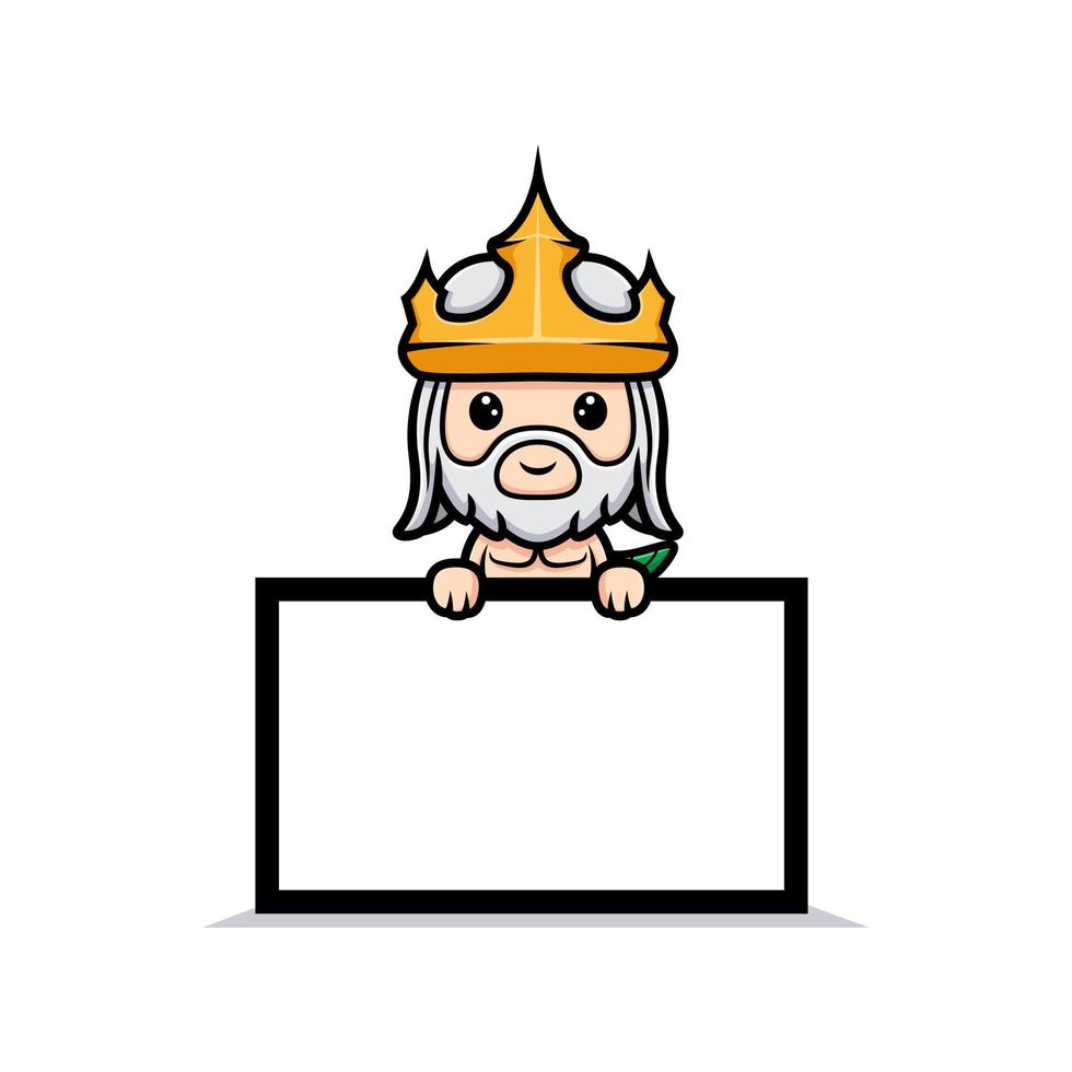 Cute neptune holding blank text page, design of ocean king  mascot vector