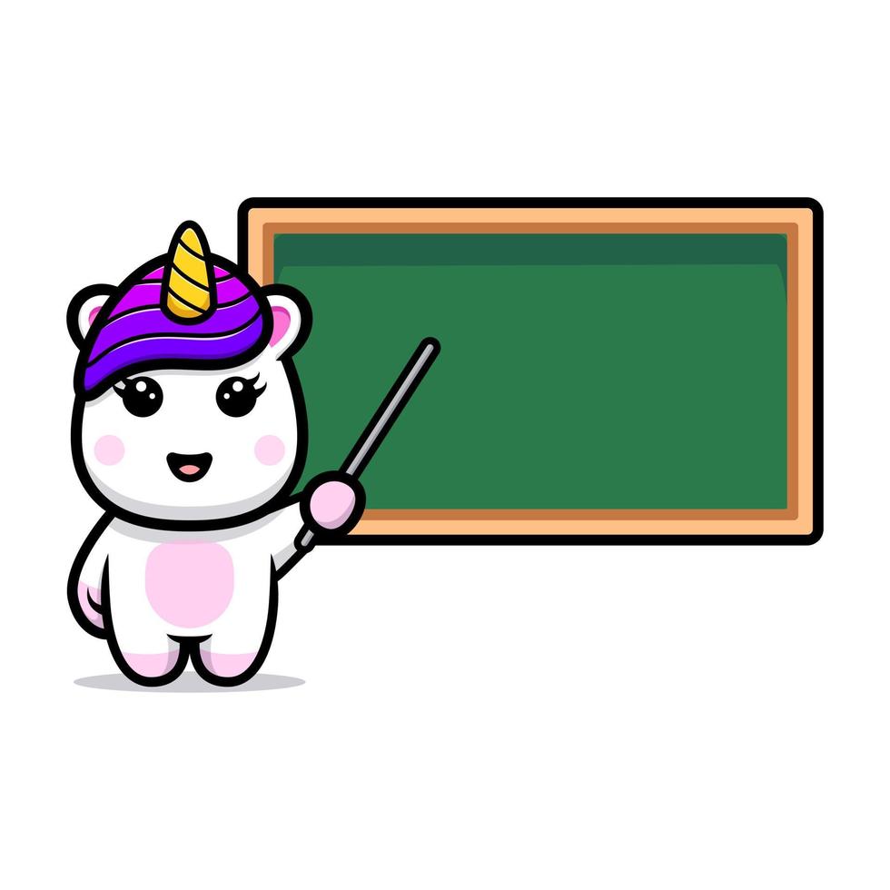 Cute unicorn teacher with chalkboard mascot design vector