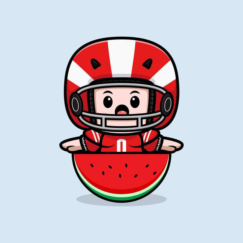 Cute American football player kawaii mascot character illustration for sticker, poster, animation, children book, or other digital and print product vector