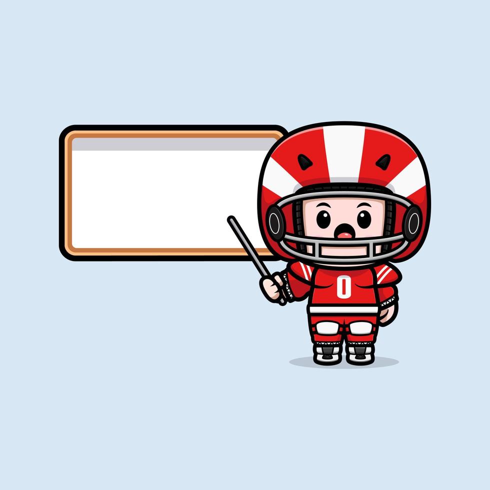 Cute American football player kawaii mascot character illustration for sticker, poster, animation, children book, or other digital and print product vector