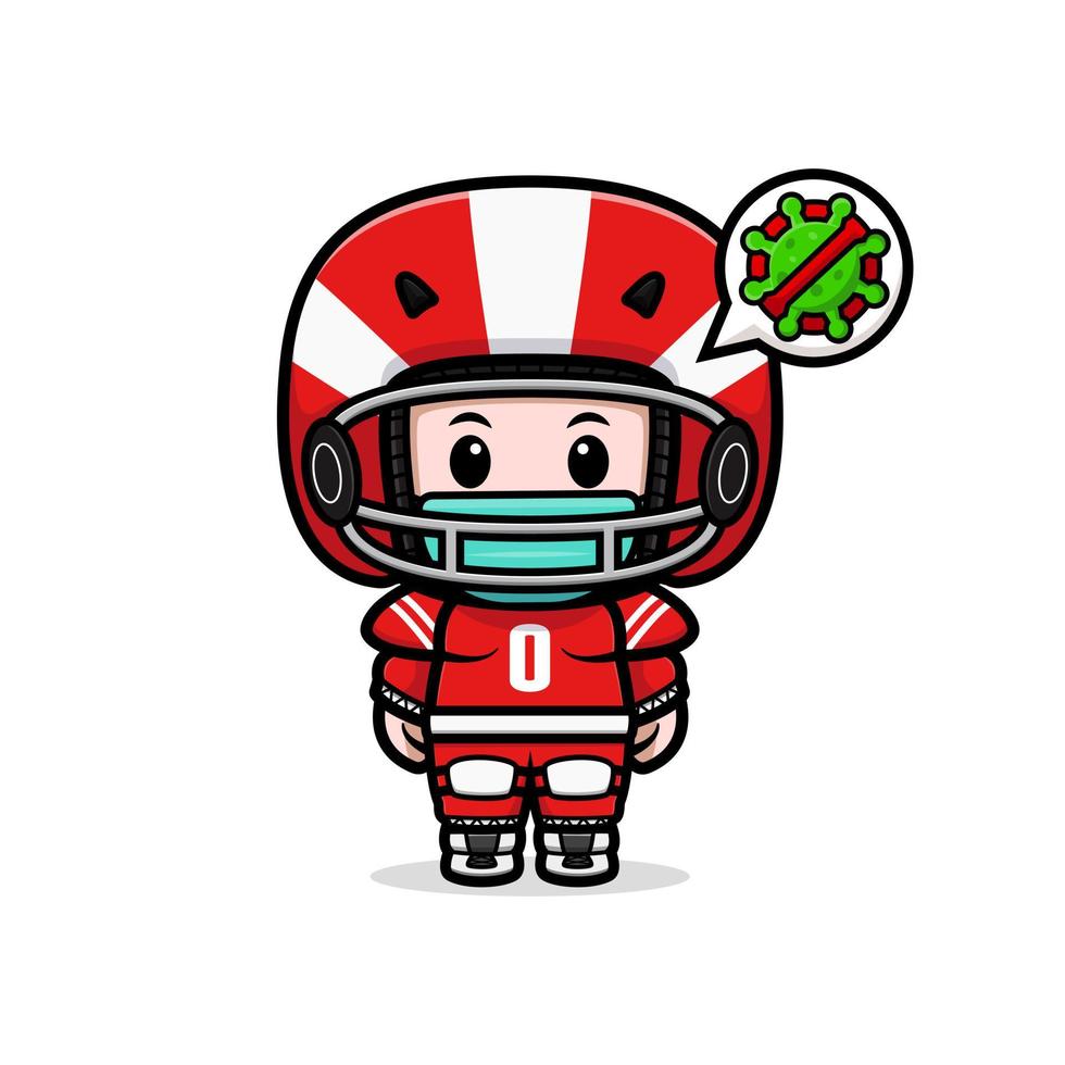 Linda ilustración de personaje de mascota kawaii de jugador de fútbol americano para pegatina, póster, animación, libro para niños u otro producto digital e impreso vector