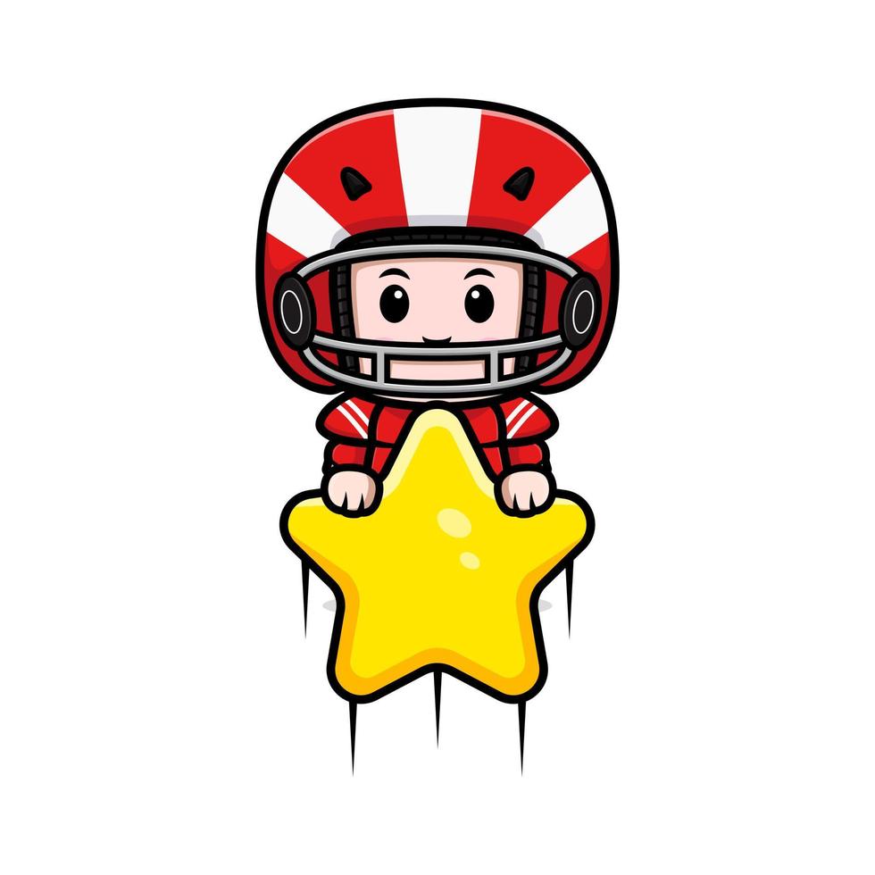 Cute American football player kawaii mascot character illustration for sticker, poster, animation, children book, or other digital and print product vector