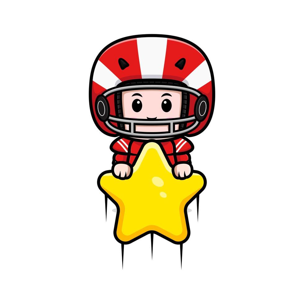 Cute American football player kawaii mascot character illustration for sticker, poster, animation, children book, or other digital and print product vector