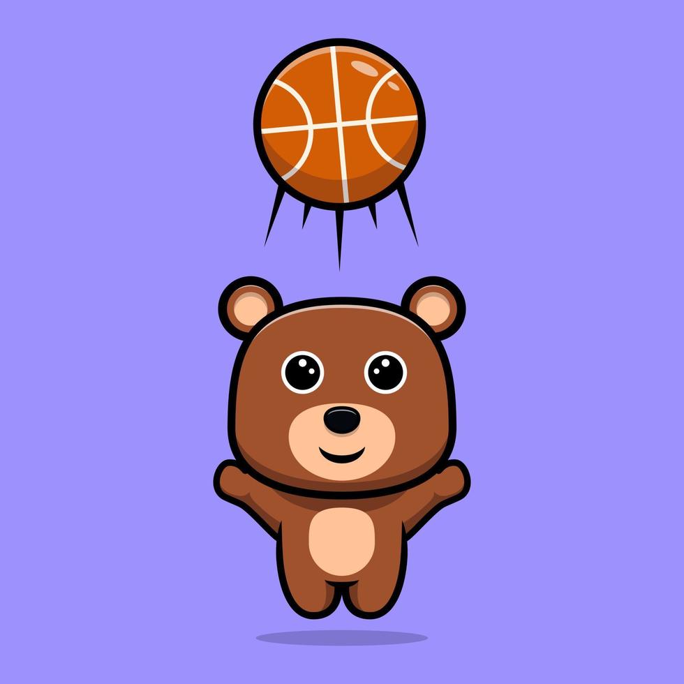 cute bear playing basketball cartoon character vector