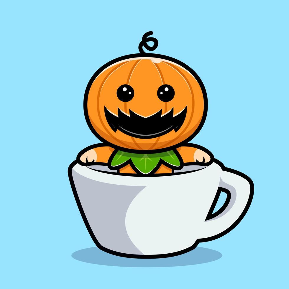 Cute pumpkin character inside a cup  cartoon illustration vector