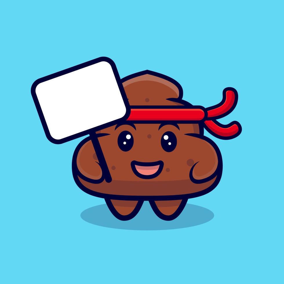 Cute Poop Holding a Blank Text Board Cartoon Vector Icon Illustration