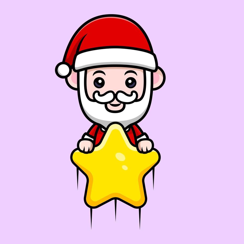 lindo icono de dibujos animados de la mascota de santa claus. Ilustración de personaje de mascota kawaii para pegatina, póster, animación, libro para niños u otro producto digital e impreso vector