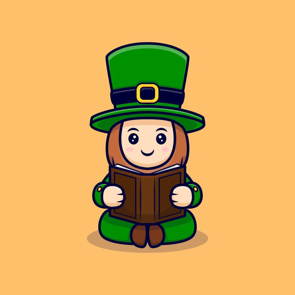 Cute Leprechaun Reading A Book Cartoon Character  For Saint Patrick's  Day vector