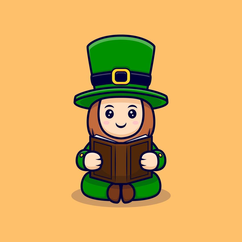 Cute Leprechaun Reading A Book Cartoon Character  For Saint Patrick's  Day vector