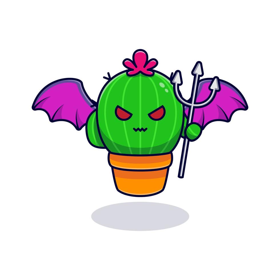 lindo cactus diablo desollado y sosteniendo una lanza. ilustración de icono de dibujos animados plana vector