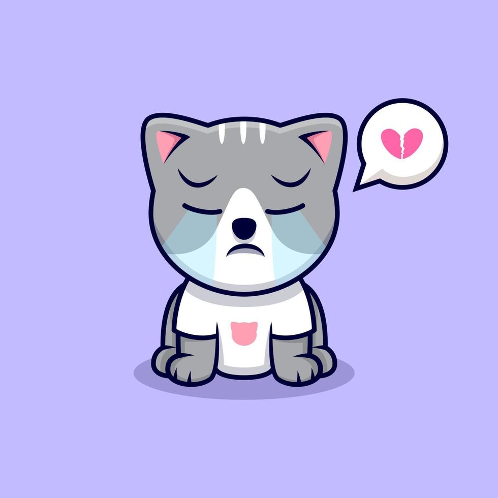 Ilustración de icono de vector de dibujos animados lindo gato llorando. estilo de dibujos animados plana